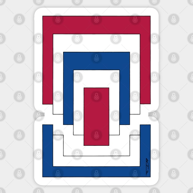 Rectangle Abstract in Red, White, and Blue Sticker by AzureLionProductions